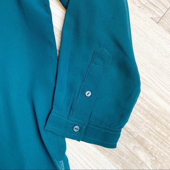 American Eagle Sheer Dark Teal Button Down Blouse - Picture 5 of 7